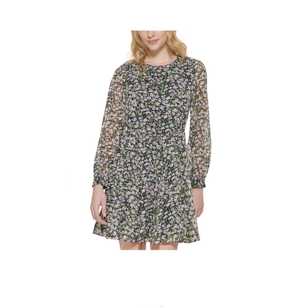 Tommy Hilfiger Floral Dress Size 4 Fit Flare Godet Long Sleeve Womens - Picture 2 of 11